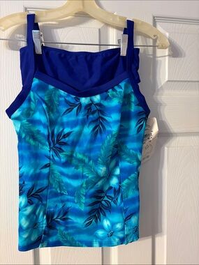 Christina Blue Tropical Floral Tankini Top
